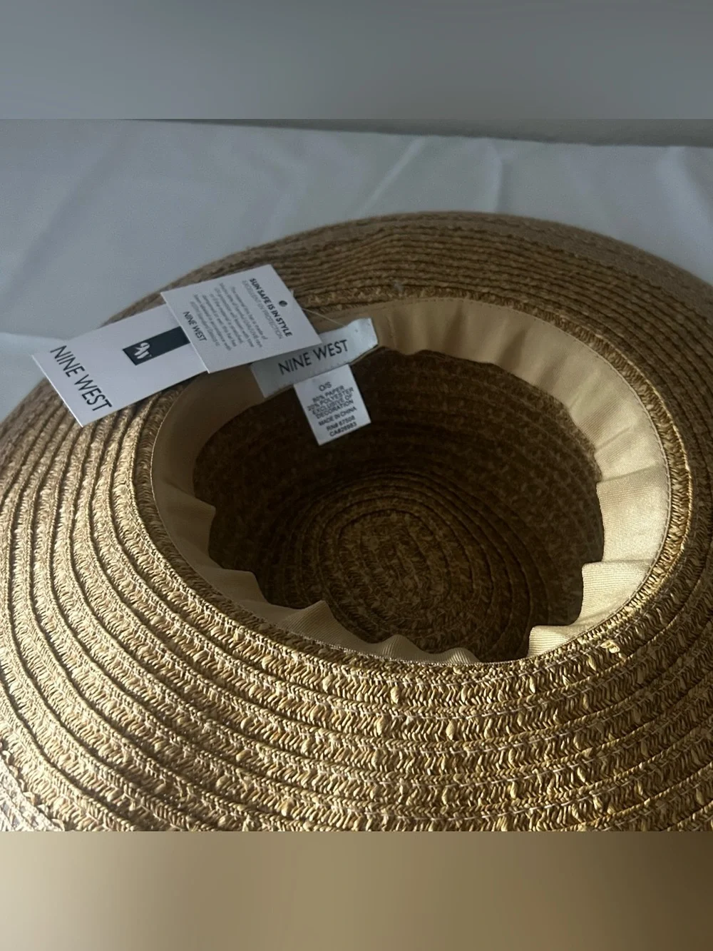 Nine West Wide-Brim Sun Hat with Taupe Bow